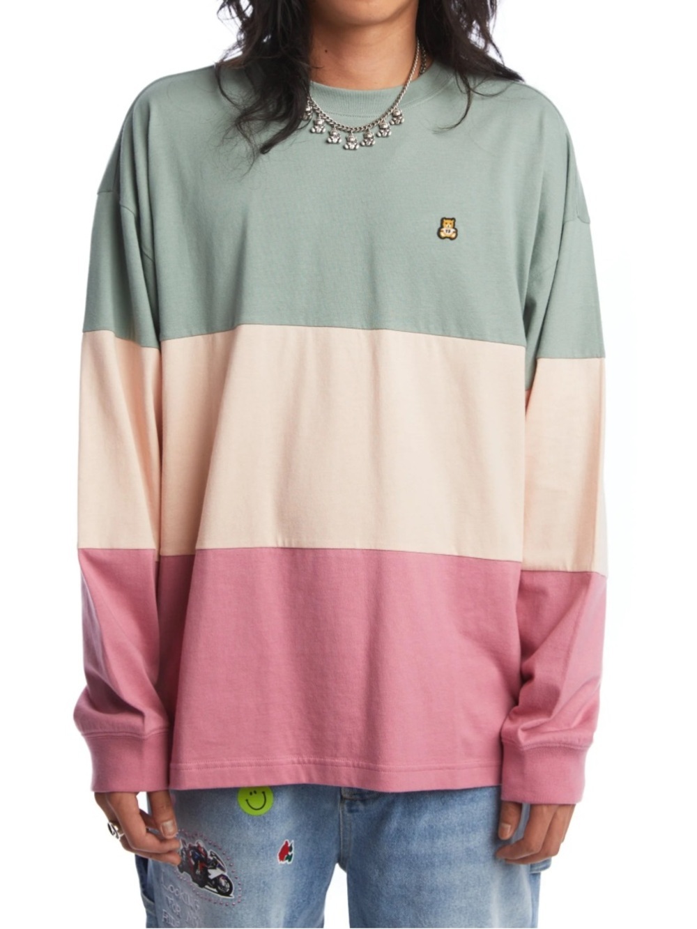 Teddy Fresh Color Block Long Sleeve Tee Shirt T-Shirt Cotton Size Small